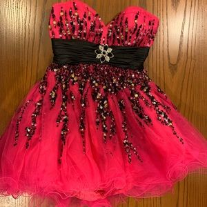 Pink and black bedazzled party dress